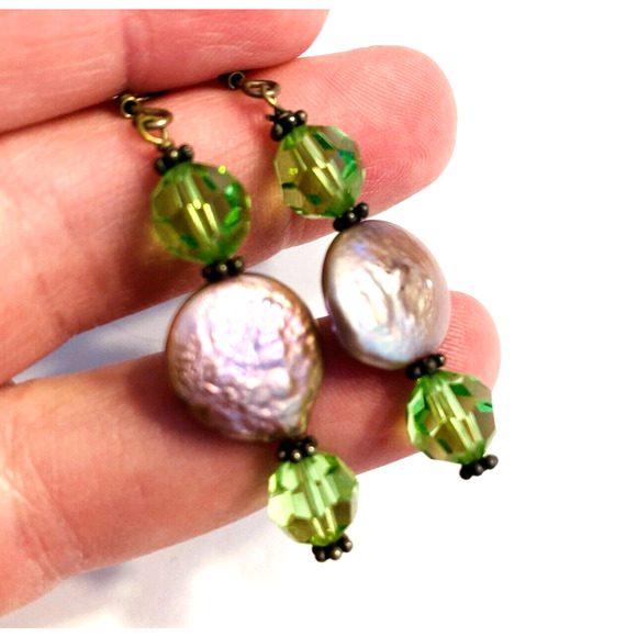 Pierced Earrings Fashion Jewelry Pink & Green Beaded Drop Dangle Style Beads - Picture 4 of 5